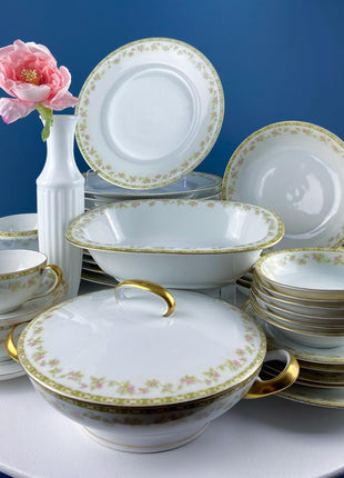 Vintage Haviland Rosalinde Dish Set. 24 Pieces. 4 Place Settings. Wild Rose Garlands. Creamy White. French Country. Home Decor. Serveware.