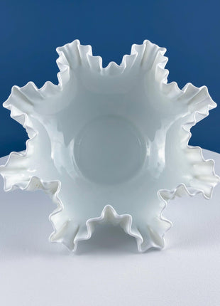 Vintage Fenton Hobnail Serving Bowl Fruit Stand. Fluted Outer Wall. Mid-C Modern Collectible Milk Glass. Dining Room Kitchen Table Decor.