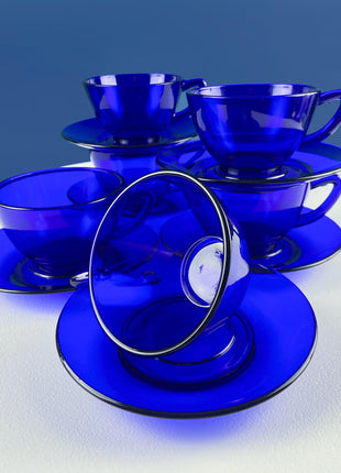 Cobalt Blue Tumblers. Set of 6 Minimalist Modern Glasses. Kitchen Dining Decor. Fine Dining.
