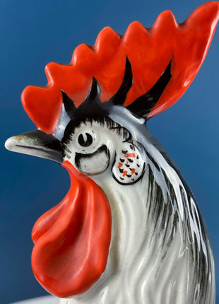 Vintage Chalkware Rooster & Hen. Black White Hand Painted Pair of Bird Figurines. Collectible Statuettes. Modern Country.