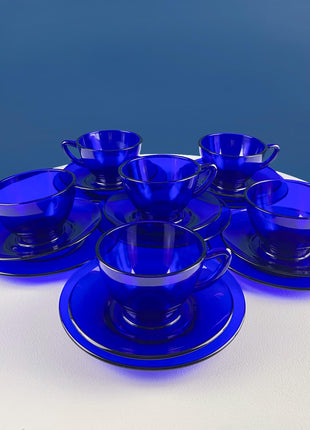 Cobalt Blue 19 Piece Dinner Dish Set. Dark Blue Modern Collectible Glassware. Fine Dining. Kitchen Dining Table Decor Serveware.