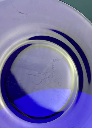 Cobalt Blue Cups Saucers with Matching Dessert Plates 6.5". Set of 6. Dark Blue Modern Glassware. Tea Coffee Service.