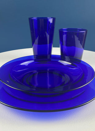 Cobalt Blue Tumblers. Set of 6 Minimalist Modern Glasses. Kitchen Dining Decor. Fine Dining.