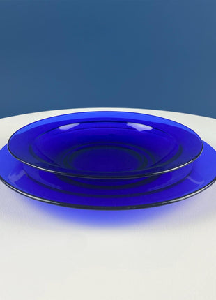 Cobalt Blue 19 Piece Dinner Dish Set. Dark Blue Modern Collectible Glassware. Fine Dining. Kitchen Dining Table Decor Serveware.