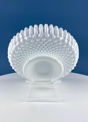 Vintage Fenton Hobnail Serving Bowl Fruit Stand. Fluted Outer Wall. Mid-C Modern Collectible Milk Glass. Dining Room Kitchen Table Decor.