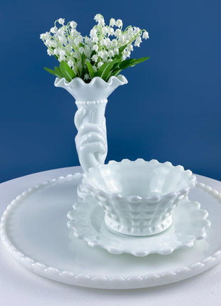 Vintage XLarge Milk Glass Serving Tray with Scalloped Edge. Bath Console Strage. High Tea. Modern Farmhouse. Dining Room Table Display.