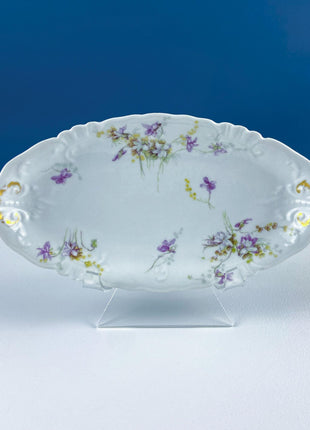 Antique Limoges J.Pouyat Dish Set. Floral Motif Violets. Shabby Chic Home Decor. French Country Serveware.