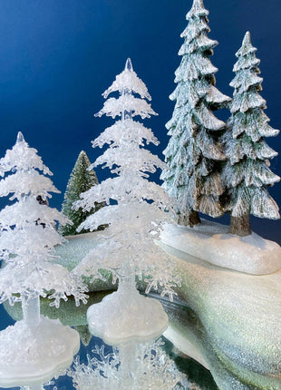 Icy Trees for Christmas Village or Seasonal Display by Dept. 56. Set of 2 Medium White Pines. Village Accessories. Nativity Scene.