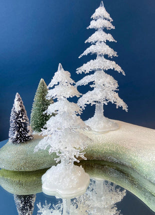 Icy Trees for Christmas Village or Seasonal Display by Dept. 56. Set of 2 Medium White Pines. Village Accessories. Nativity Scene.