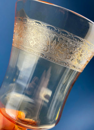 Vintage Fostoria Seville Pattern Royal Amber Wine Water Goblets. Set of 5. Dining Room Table Decor. Barware.