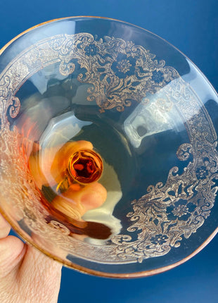 Vintage Fostoria Vesper Amber Pattern. Low Sherbet or Champagne Coupe. Depression Glass. Set of 4. Dining Room Table Decor.