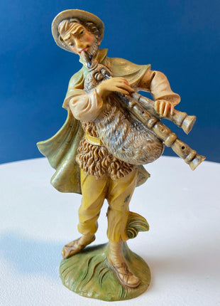Fontanini Nativity Figurines. Shepherd, 2 Sheep, Bag Pipe Player Musician. 7.5 " Tall. Home Church Christmas Decor. Seasonal Decor.