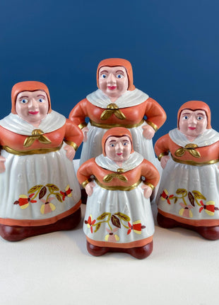 Vintage Ceramic Canisters or Jars. Hand-Painted Dutch Women Floral Aprons. Set of 4. Kitchen Decor.