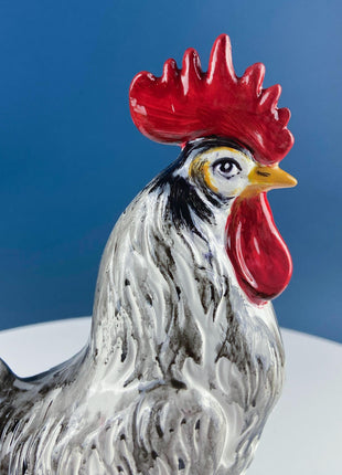 Vintage Chalkware Rooster & Hen. Black White Hand Painted Pair of Bird Figurines. Collectible Statuettes. Modern Country.