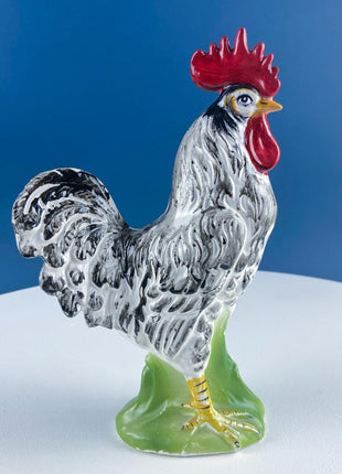 Vintage Chalkware Rooster & Hen. Black White Hand Painted Pair of Bird Figurines. Collectible Statuettes. Modern Country.