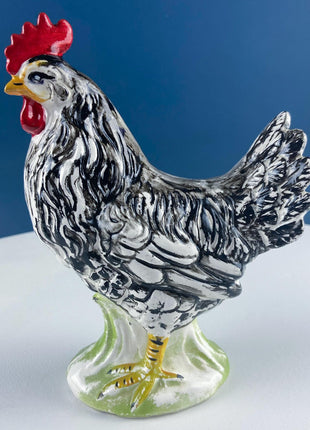 Vintage Chalkware Rooster & Hen. Black White Hand Painted Pair of Bird Figurines. Collectible Statuettes. Modern Country.