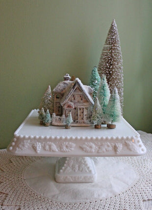 Vintage Hobnail Milk Glass Cake Stand. White 13" Cake Serving Stand with Ruffled Edge. Wedding Birthday Holiday Celebration. Dining Rm Decor