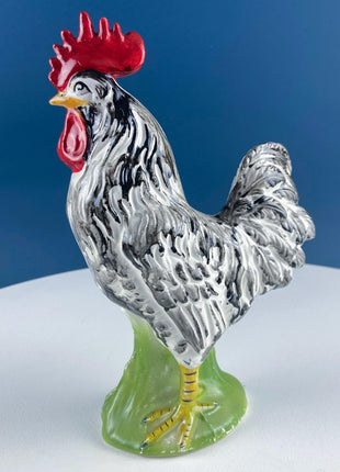 Vintage Chalkware Rooster & Hen. Black White Hand Painted Pair of Bird Figurines. Collectible Statuettes. Modern Country.