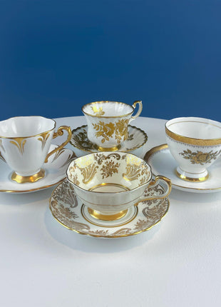 Vintage White and Gold Cup and Saucer. Royal Albert "Golden Rose. " Fine Bone China. Hosting Necessities. Tea Party. Collectibles.