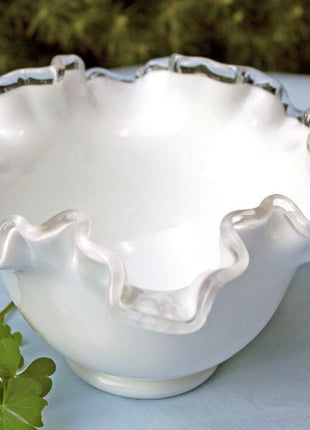 Fenton Silver Crest Milk Glass Bowl. Double Ruffled Scalloped Rim Bowl. Wedding Reception Dish.