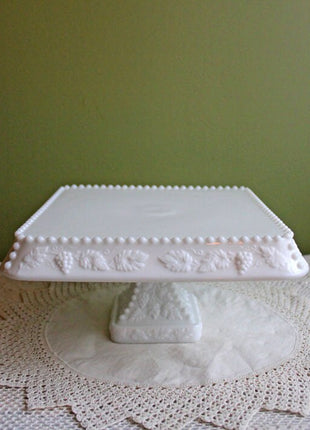 Vintage Hobnail Milk Glass Cake Stand. White 13" Cake Serving Stand with Ruffled Edge. Wedding Birthday Holiday Celebration. Dining Rm Decor