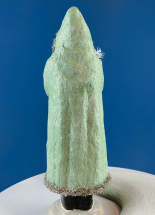 Large 18" Belsnickel Santa Green Sparkling Coat Carrying White Tree. Seasonal Christmas Home Retail Decor. Rustic Traditional Collectible.