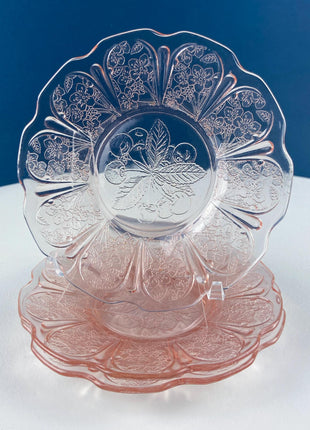 Cherry Blossom Pink Depression Glass Tea Set. Jeannette. Tea Cups and Plates. 15 Piece Set. French Country. Housewares. Dining Table Decor.