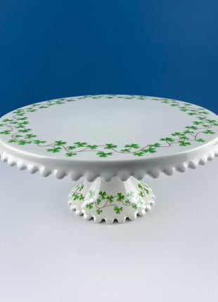Schamrock Clover Cake Dessert Stand, Shannon by Godinger. 12" Scalloped Brim. Kitchen Dining Table Decor. Modern Country. Irish Pride.
