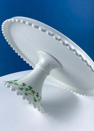 Schamrock Clover Cake Dessert Stand, Shannon by Godinger. 12" Scalloped Brim. Kitchen Dining Table Decor. Modern Country. Irish Pride.
