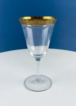 Vintage Tiffin Franciscan Minton Wine Water Goblets. Wide Gold Embossed Rims. Set of 6. Dining Room Table Decor. Holiday Celebration.