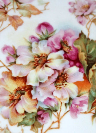 Bowl. Antique Porcelain Bowl by RS Prussia. Hand Painted Fine Porcelain Bowl with Wild Roses. Embossed Decoration, Scalloped Rim.