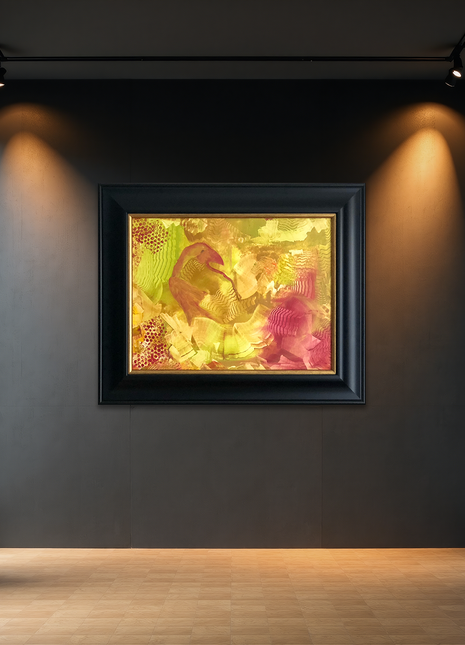 Abstract Raven Original Oil Painting. Painted in Shades of Red, Yellow, Orange. Framed.