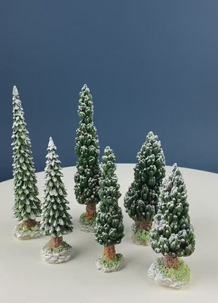 Village Snowy Evergreens by Dept. 56. Set of 6 Medium Trees Cypresses for Christmas Village. Holiday or Retail Display. Kids Room.