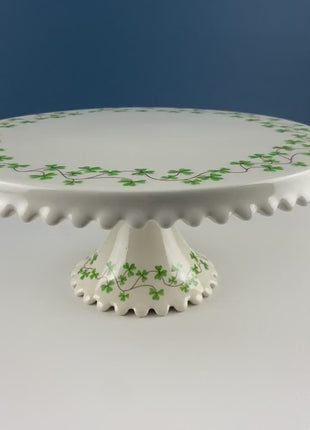 Schamrock Clover Cake Dessert Stand, Shannon by Godinger. 12" Scalloped Brim. Kitchen Dining Table Decor. Modern Country. Irish Pride.