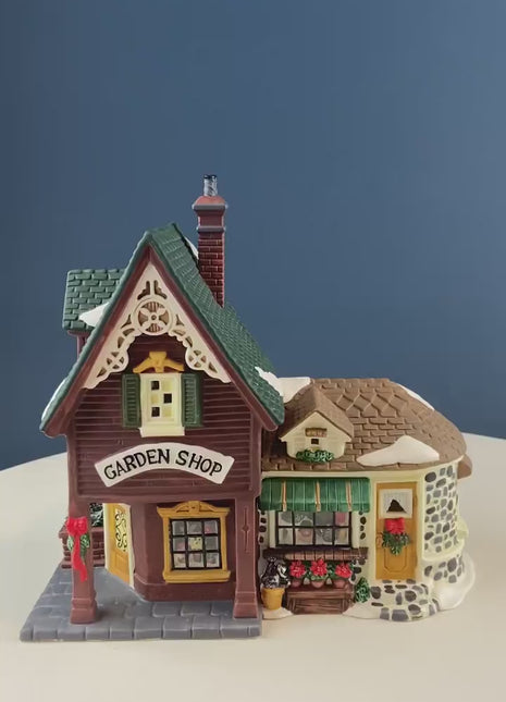 Vintage Garden Shop Christmas Village House by Lemax Limited Edition. Illuminated Porcelain Building. Whimsical Home Retail Holiday Decor.