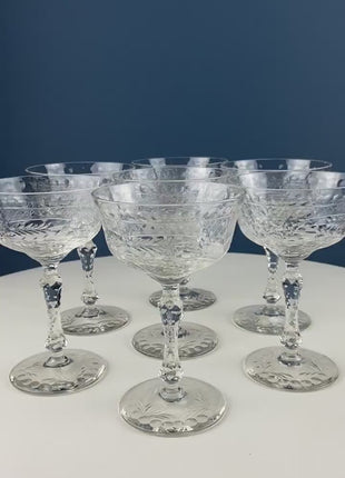 Cut Crystal Vintage Champagne Glasses. Set of 8 Stemware. Dining Room Table Decor. Gift for Him Her. New Year's Eve Celebration. Toasting.