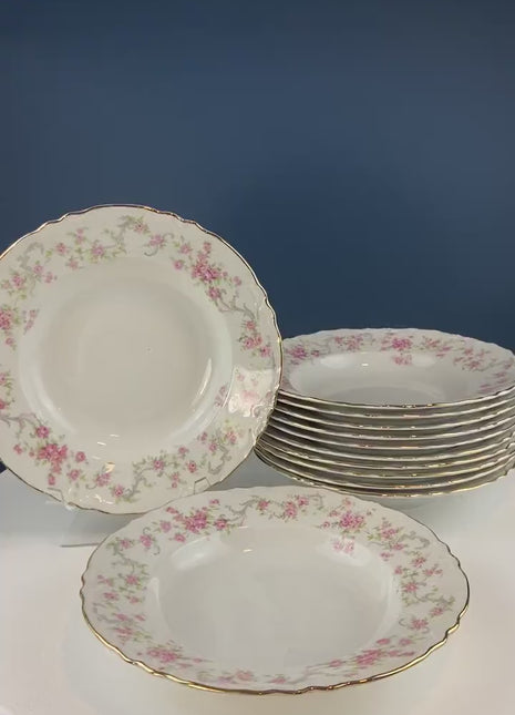 Antique Hutschenreuther Porcelain Soup Plates. Set of 12, Richelieu Rose Garlands Motif. Wedding Gift Idea. Fine Dining. Modern Farmhouse.,