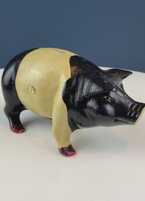 Vintage Cast Iron Piggy Bank. Black/White Metal Pig for Collecting Coins. Collectible Animal Shape Bank. Gift for Kids, Grandkids, Students