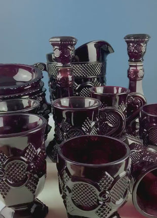 Vintage Ruby Red Avon Cape Cod Candle Holders/Vases/Cologne /Bottles. Set of 3. Pressed Glass Roman Rosette Pattern. Table Dining Room Decor