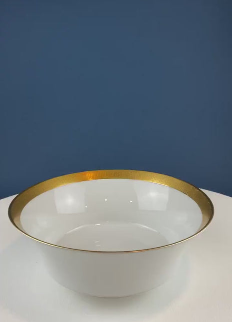 Stunning White and Gold Bowl. Wedding Band Porcelain Serving Dish. Sango Porcelain, Georgetown. Wedding Gift.
