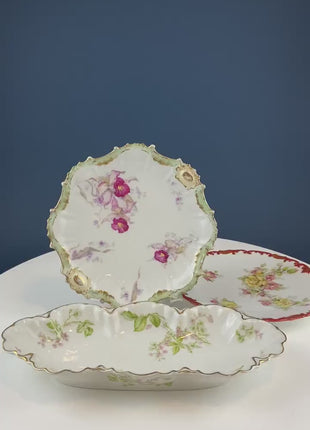 White & Fuchsia Orchid Motif, Antique Limoges Plate.  Floral Motif and Scalloped Rim Serving Plate. French Country Living. Cottagecore.