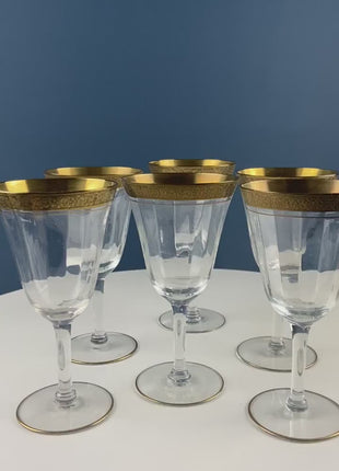 Vintage Tiffin Franciscan Minton Wine Water Goblets. Wide Gold Embossed Rims. Set of 6. Dining Room Table Decor. Holiday Celebration.