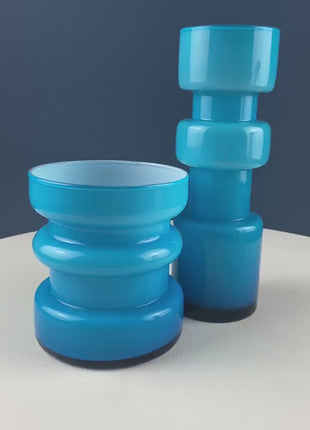 Set of 2 Modern Aqua Blue Geometrical Vases Ornamental Art Glass. Home Office or Retail Decor. Interior Design Ideas. Gift for Him or Her.