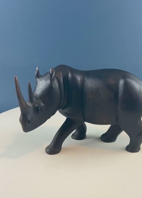 African Rhino Carved Wood Sculpture. Figurine for Animal & Safari Lovers. Wildlife Statue. Gift for Him, Dad, Friend. Ethnic Art Home Decor.