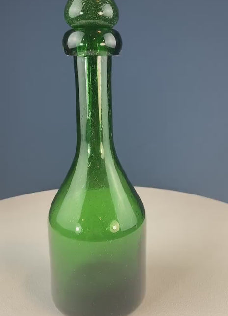 Dark Green Glass Decanter with Matching Stopper. Hand Blown Glass Carafe. Office Decor. Social Club Decor. Men Cave Accessory. Gift for Dad.