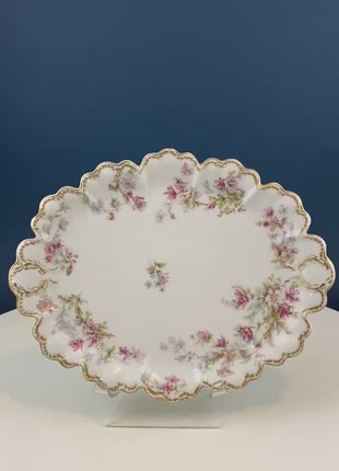 Oval Haviland Limoges Platter with Scalloped Edge. Stunning Porcelain Serving Dish. Wild Roses Motif. French Country. Serviceware.