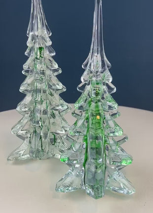 Lead Crystal Christmas Tree with Green Speckles. Hand Crafted Glass Pine Tree. Stylish Dining Table Decor. Seasonal or Everyday Display.