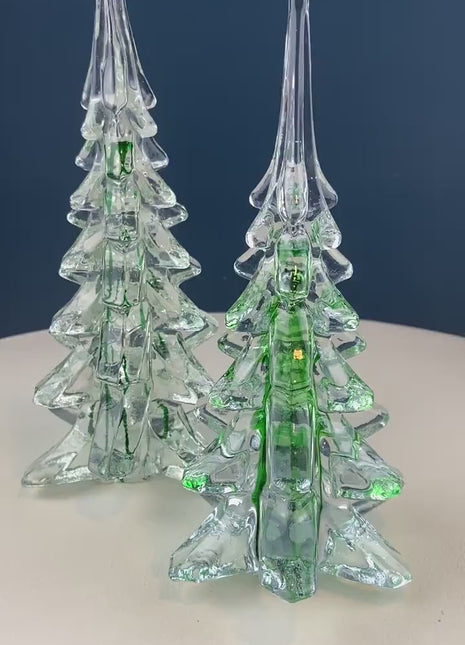 Lead Crystal Christmas Tree with Green Speckles. Hand Crafted Glass Pine Tree. Stylish Dining Table Decor. Seasonal or Everyday Display.