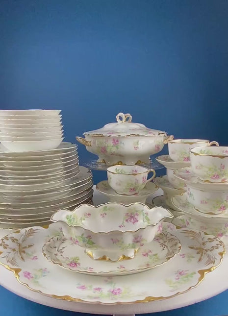 Antique Limoges Trio Tea Set. Floral Motif: Forget-me-nots, Honey Suckle, Roses. Rare Find. French Country Living. Luxurious Dining.