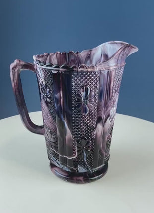 Purple Slag Glass Pitcher with Geometrical Motifs by Imperial Glass. Water Juice Jug. Dining Room Decor. Modern Farmhouse. Gift for Him/Her.